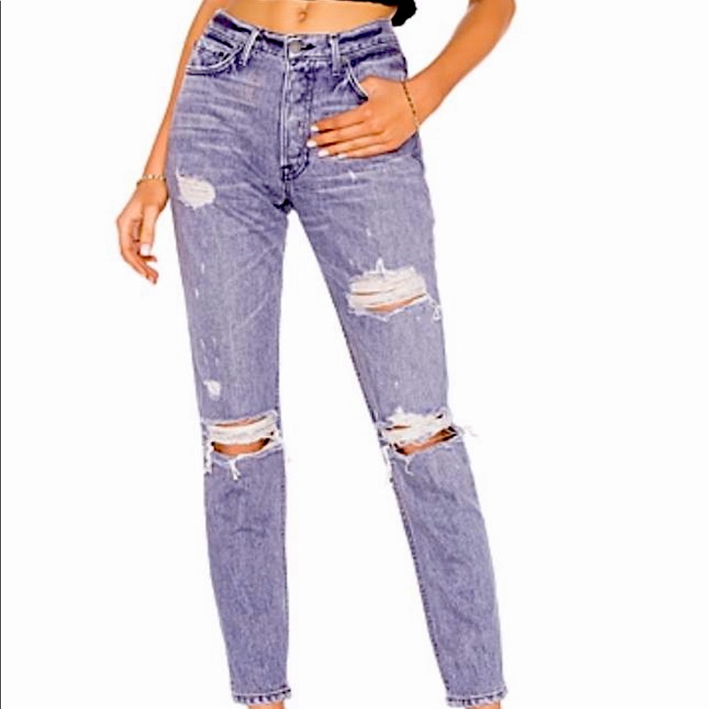 REVOLVE GRLFRND original denim in Purple - ripped straight jeans